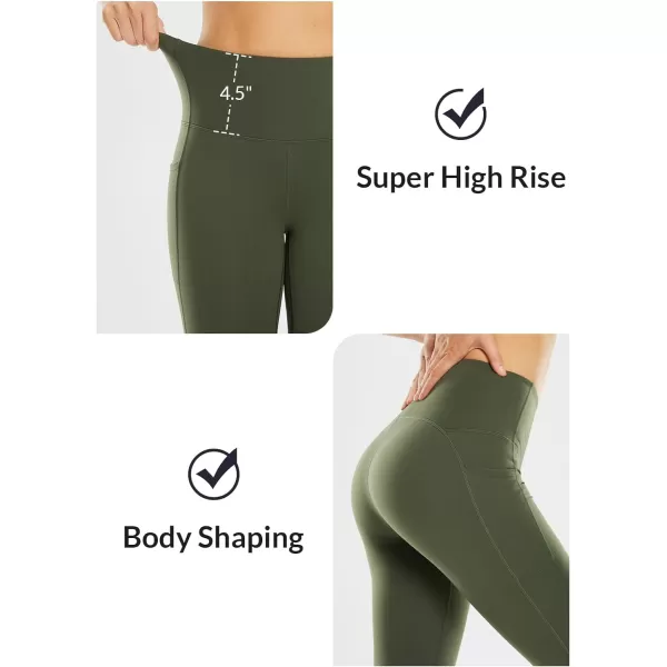 BALEAF Nuleaf Womens Stretch Capri Leggings with Pockets High Waisted Brushed Yoga Workout Athletic Tummy Control Capris 19Army Green