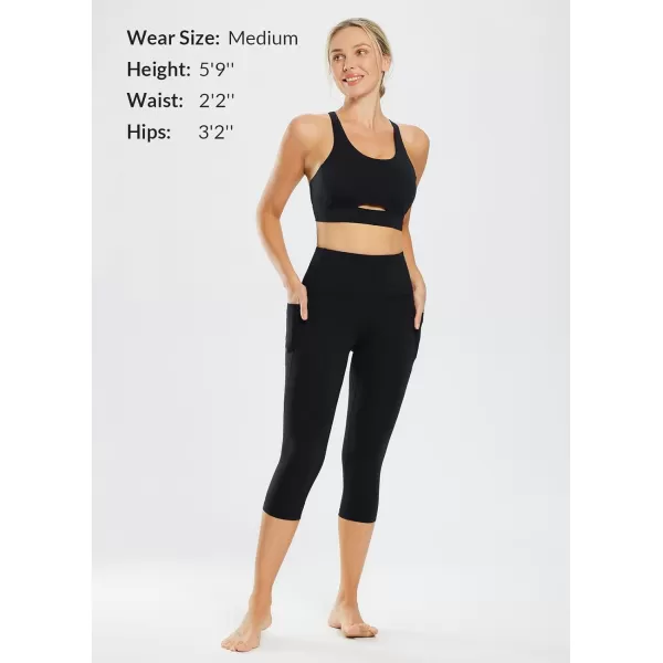 BALEAF Nuleaf Womens Stretch Capri Leggings with Pockets High Waisted Brushed Yoga Workout Athletic Tummy Control Capris 19Black