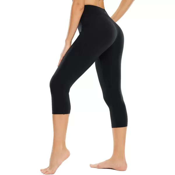 BALEAF Nuleaf Womens Stretch Capri Leggings with Pockets High Waisted Brushed Yoga Workout Athletic Tummy Control Capris 19Black