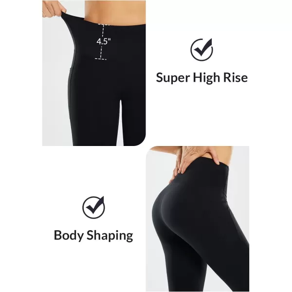 BALEAF Nuleaf Womens Stretch Capri Leggings with Pockets High Waisted Brushed Yoga Workout Athletic Tummy Control Capris 19Black