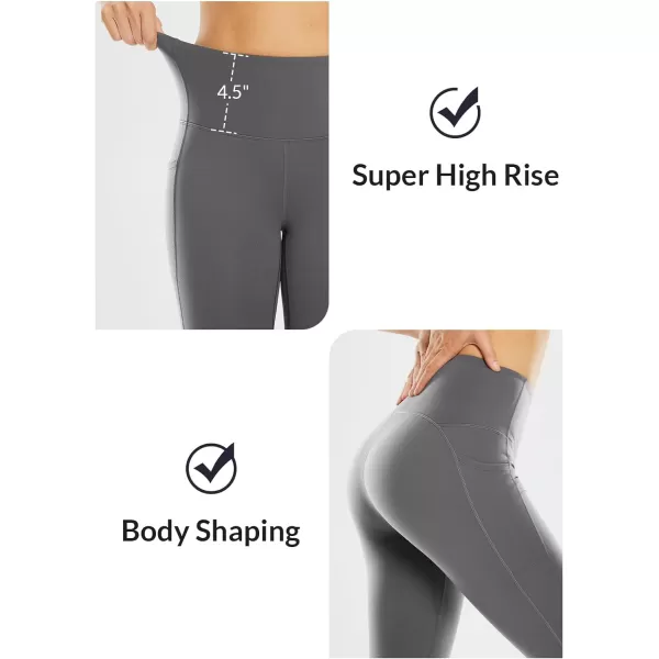 BALEAF Nuleaf Womens Stretch Capri Leggings with Pockets High Waisted Brushed Yoga Workout Athletic Tummy Control Capris 19Grey