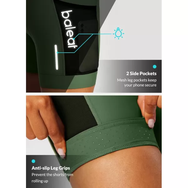 BALEAF Padded Bike Shorts Women 6 Lycra Cycling Shorts 4D Gel Padding Biking Biker Bicycle Pockets UPF50Green