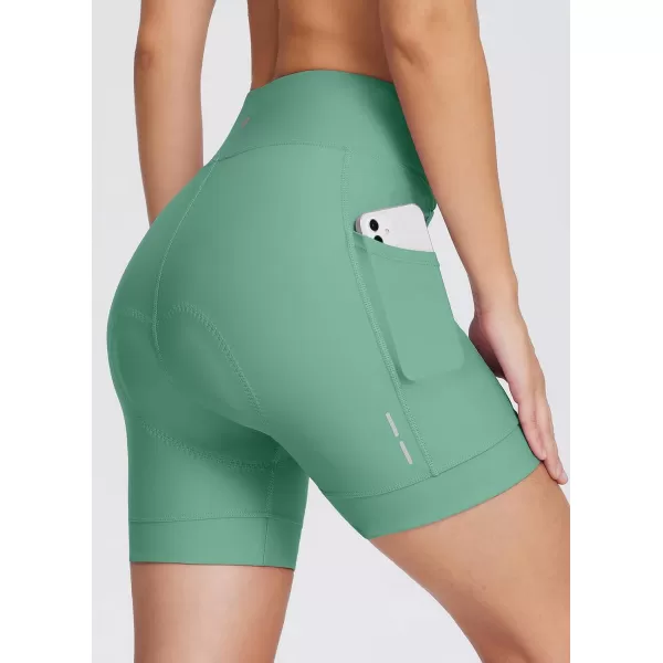 BALEAF Padded Bike Shorts Women Biking Shorts 4D Padding Crossover Biker Underwear with Pockets Cycling Bicycle Spinning02green