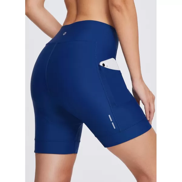 BALEAF Padded Bike Shorts Women Biking Shorts 4D Padding Crossover Biker Underwear with Pockets Cycling Bicycle Spinning03blue