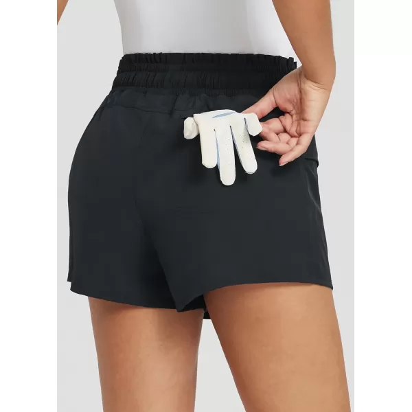 BALEAF Skorts for Women Casual Golf Skirts High Smocked Waistband Zipper Pockets UPF50Black