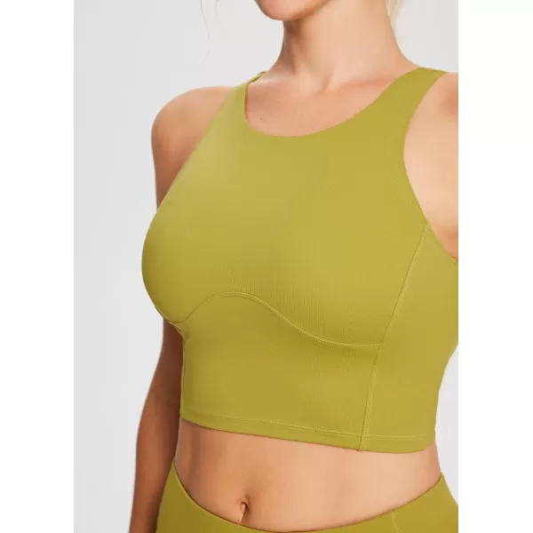 BALEAF Sweatleaf Womens High Neck Longline Sports Bra Workout Padded Tank Top Yoga Racerback Crop Top with Built in BraGreen