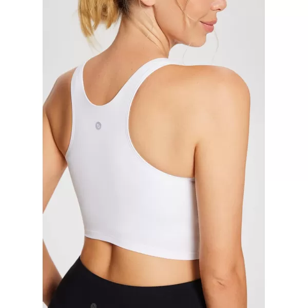 BALEAF Sweatleaf Womens High Neck Longline Sports Bra Workout Padded Tank Top Yoga Racerback Crop Top with Built in BraWhite