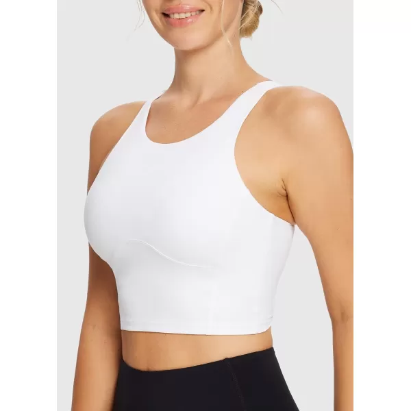 BALEAF Sweatleaf Womens High Neck Longline Sports Bra Workout Padded Tank Top Yoga Racerback Crop Top with Built in BraWhite