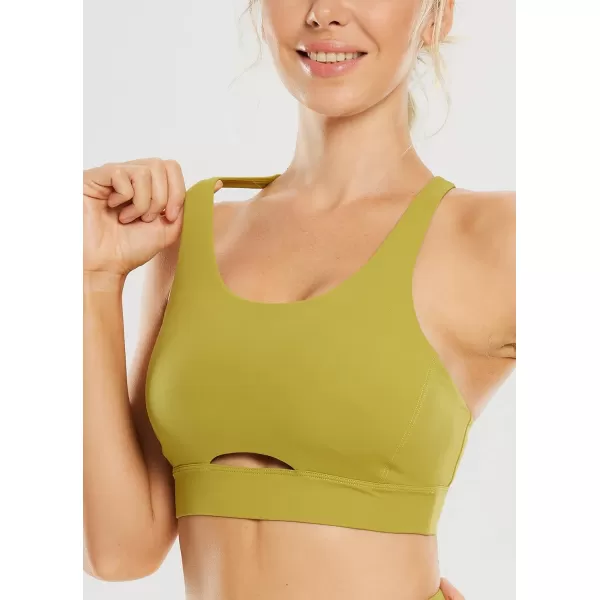 BALEAF Sweatleaf Womens Strappy Sports Bra Yoga Bras Criss Cross Back Medium Support Workout Fitness Removable BrasGreen