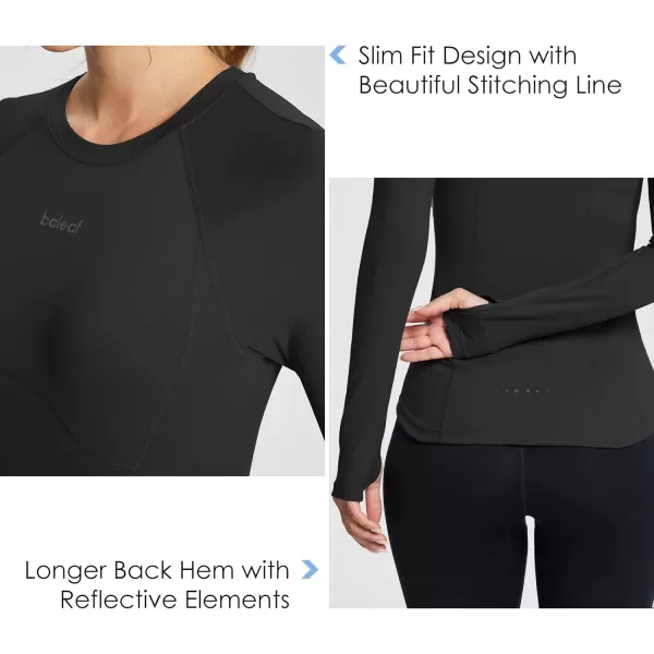 BALEAF Thermal Shirts for Women Long Sleeve Fleece Tops Workout Running Thumbholes Zipper Pocket Cold Weather GearBlackno Pocket