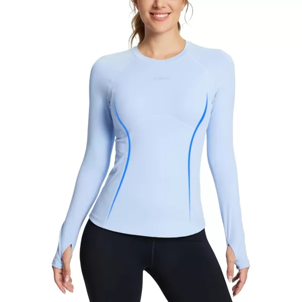 BALEAF Thermal Shirts for Women Long Sleeve Fleece Tops Workout Running Thumbholes Zipper Pocket Cold Weather GearBlueno Pocket