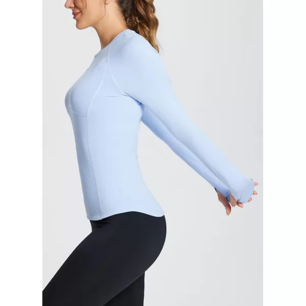 BALEAF Thermal Shirts for Women Long Sleeve Fleece Tops Workout Running Thumbholes Zipper Pocket Cold Weather GearBlueno Pocket