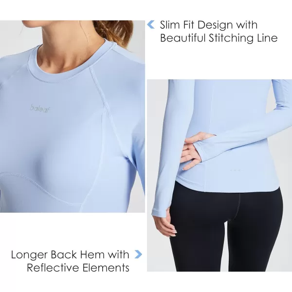 BALEAF Thermal Shirts for Women Long Sleeve Fleece Tops Workout Running Thumbholes Zipper Pocket Cold Weather GearBlueno Pocket