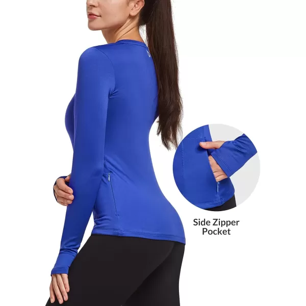 BALEAF Thermal Shirts for Women Long Sleeve Fleece Tops Workout Running Thumbholes Zipper Pocket Cold Weather GearRoyal Blue