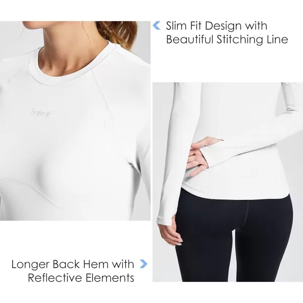 BALEAF Thermal Shirts for Women Long Sleeve Fleece Tops Workout Running Thumbholes Zipper Pocket Cold Weather GearWhiteno Pocket