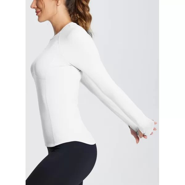 BALEAF Thermal Shirts for Women Long Sleeve Fleece Tops Workout Running Thumbholes Zipper Pocket Cold Weather GearWhiteno Pocket