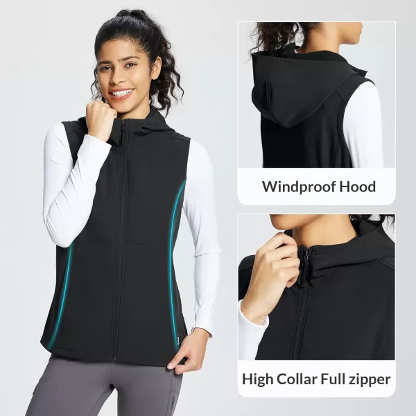 BALEAF Women Vest Lightweight Softshell Hooded Fleece Lined Sleeveless Jacket Windproof for Running Hiking TravelBlack