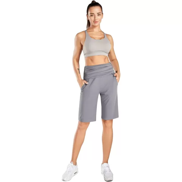 BALEAF Womens 10 Bermuda Shorts Lightweight Athletic Long Shorts Soft Runnning Workout Lounge Shorts with PocketsGrey