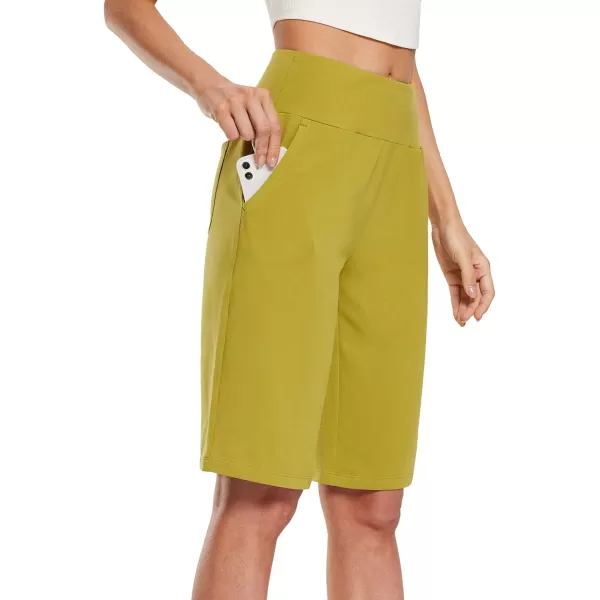 BALEAF Womens 12 Long Bermuda Shorts with Pockets Knee Length Dressy Cotton for Casual Work LoungeGreen