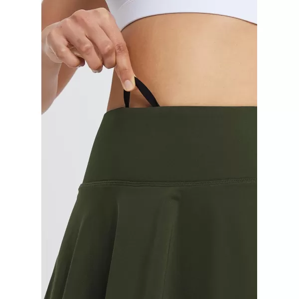 BALEAF Womens 14 Tennis Skirts Golf Skorts with Pockts Pleated Mini Skirt Athletic Workout Liner Shorts Layered RuffleArmy Green