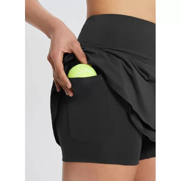 BALEAF Womens 14 Tennis Skirts Golf Skorts with Pockts Pleated Mini Skirt Athletic Workout Liner Shorts Layered RuffleBlack