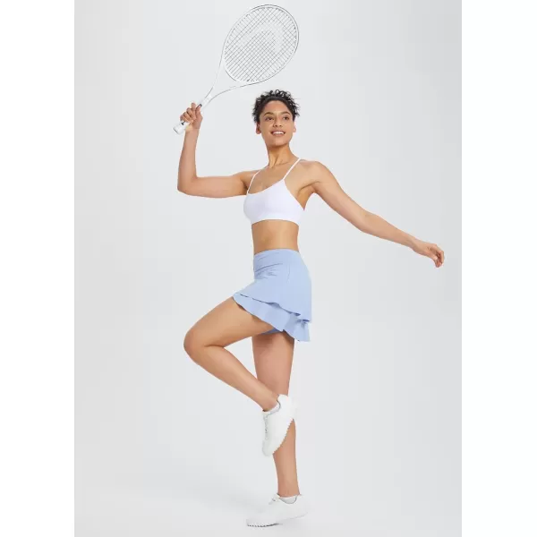 BALEAF Womens 14 Tennis Skirts Golf Skorts with Pockts Pleated Mini Skirt Athletic Workout Liner Shorts Layered RuffleBlue