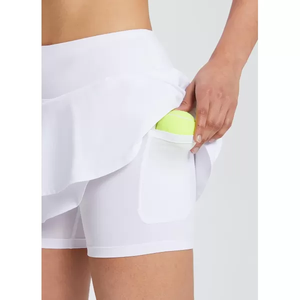 BALEAF Womens 14 Tennis Skirts Golf Skorts with Pockts Pleated Mini Skirt Athletic Workout Liner Shorts Layered RuffleWhite