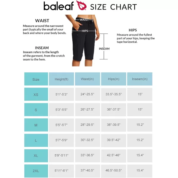 BALEAF Womens 15 Long Shorts Below The Knee Capri Hiking Cargo Shorts Lightweight Quick Dry Elastic Waist for Casual15inblack