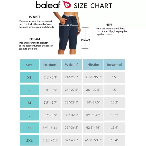 BALEAF Womens 15 Long Shorts Below The Knee Capri Hiking Cargo Shorts Lightweight Quick Dry Elastic Waist for Casual15indark Blue