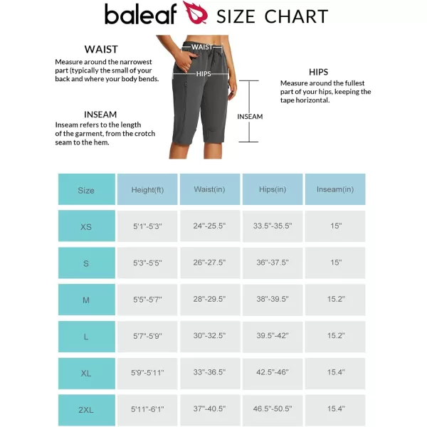 BALEAF Womens 15 Long Shorts Below The Knee Capri Hiking Cargo Shorts Lightweight Quick Dry Elastic Waist for Casual15indark Grey