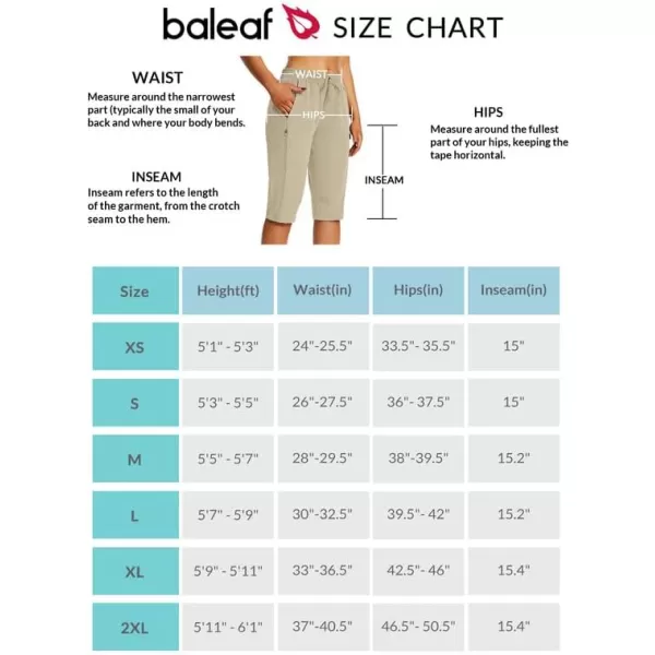 BALEAF Womens 15 Long Shorts Below The Knee Capri Hiking Cargo Shorts Lightweight Quick Dry Elastic Waist for Casual15inkhaki