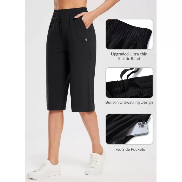 BALEAF Womens 1517 Capri Yoga Pants Cotton Drawstring Workout Sweatpants Summer Causal Lounge Pants with Pockets15 Inseam Black