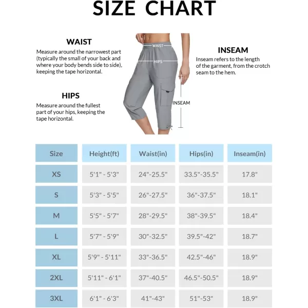 BALEAF Womens 15quot Cargo Capri Hiking Pants Quick Dry Lightweight Elastic Waist Outdoor Hiking Travel Casual with PocketFrost Gray