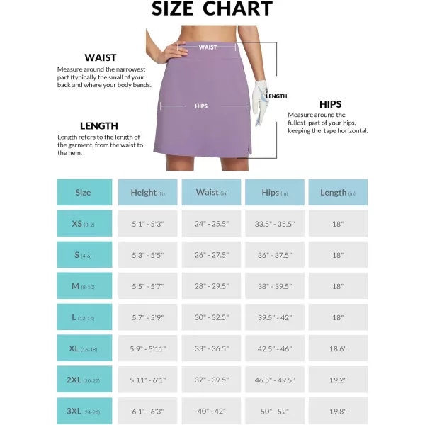 BALEAF Womens 18 Golf Skorts Skirts Knee Length Athletic Tennis Skort Modest Long Casual with Pockets SoftPurple