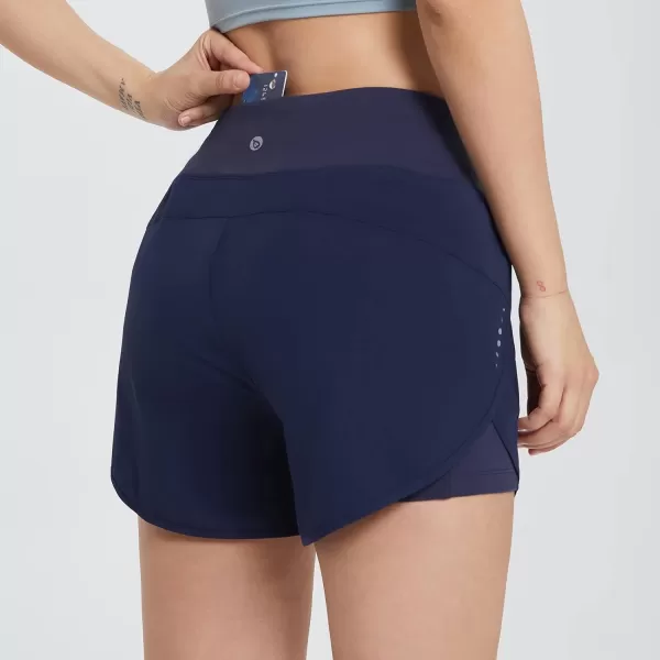 BALEAF Womens 2 in 1 Running Athletic Shorts with Liner Lightweight QuickDry Workout Active Yoga Shorts with PocketsNavy Blue