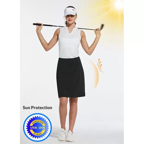 BALEAF Womens 20 Golf Skirts Knee Length Skorts Athletic Modest Long Acitive Casual Pockets UV ProtectionBlack