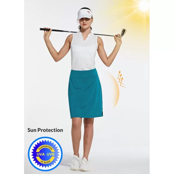 BALEAF Womens 20 Golf Skirts Knee Length Skorts Athletic Modest Long Acitive Casual Pockets UV ProtectionBlue