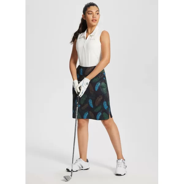 BALEAF Womens 20 Golf Skirts Knee Length Skorts Athletic Modest Long Acitive Casual Pockets UV ProtectionColored Leaf