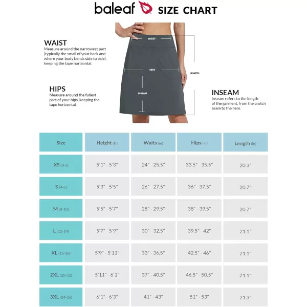 BALEAF Womens 20 Golf Skirts Knee Length Skorts Athletic Modest Long Acitive Casual Pockets UV ProtectionGray