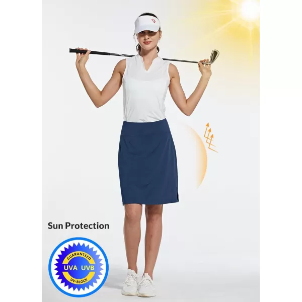 BALEAF Womens 20 Golf Skirts Knee Length Skorts Athletic Modest Long Acitive Casual Pockets UV ProtectionNavy