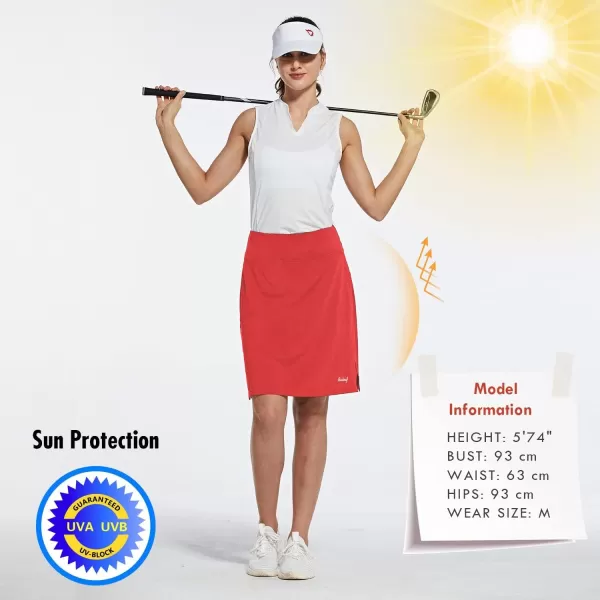 BALEAF Womens 20 Golf Skirts Knee Length Skorts Athletic Modest Long Acitive Casual Pockets UV ProtectionRed