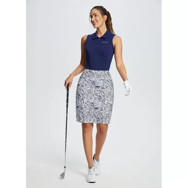 BALEAF Womens 20 Golf Skirts Knee Length Skorts Athletic Modest Long Acitive Casual Pockets UV ProtectionWhite Leopard