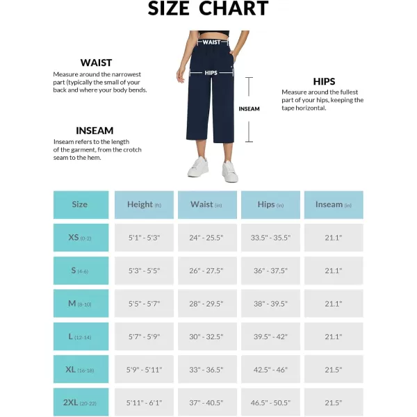 BALEAF Womens 21quot 30quot Wide Leg Pants Capris Athletic Casual with Pockets Drawstring Quick Dry Walking Workout UPF5021 Caprisnavy