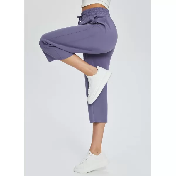 BALEAF Womens 21quot 30quot Wide Leg Pants Capris Athletic Casual with Pockets Drawstring Quick Dry Walking Workout UPF5021 Caprispurple