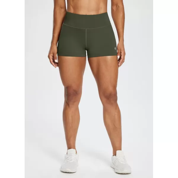 BALEAF Womens 25 Workout Shorts MidRise Athletic Compresion Stretch Fitness Volleyball ShortsArmy Green