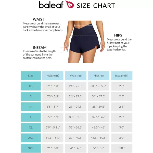 BALEAF Womens 3 High Waisted Swim Shorts V Front Board Shorts with Liner Quick Dry Crossover Bathing Suit BottomsNavy Blue