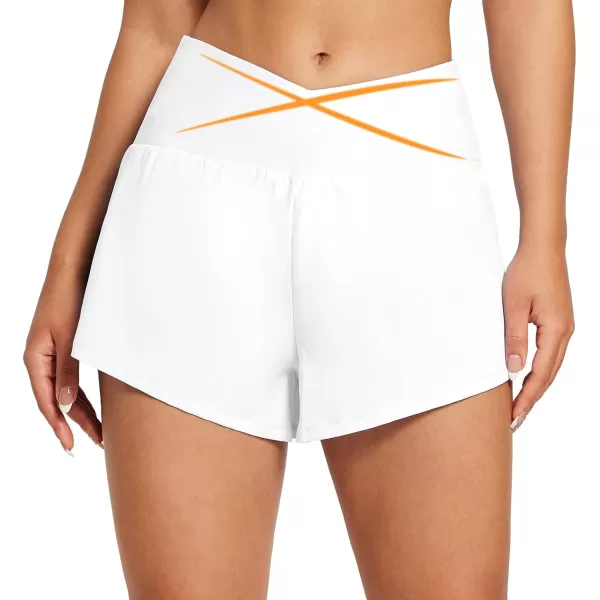 BALEAF Womens 3 High Waisted Swim Shorts V Front Board Shorts with Liner Quick Dry Crossover Bathing Suit BottomsWhite