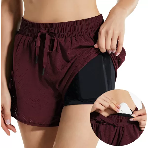 BALEAF Womens 3 Quick Dry Mesh Swim Shorts Tankini Bottom with Liner Athletic Gym RunningRed Wine