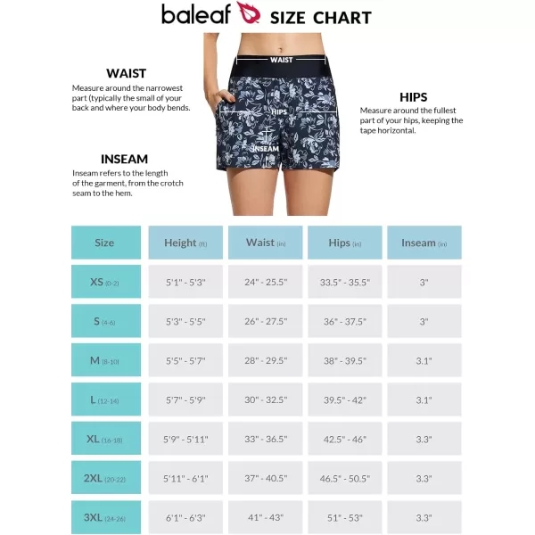 BALEAF Womens 3 Quick Dry Swim Board Shorts Knit Waistband Brief Liner Zipper PocketsBlack Flowers