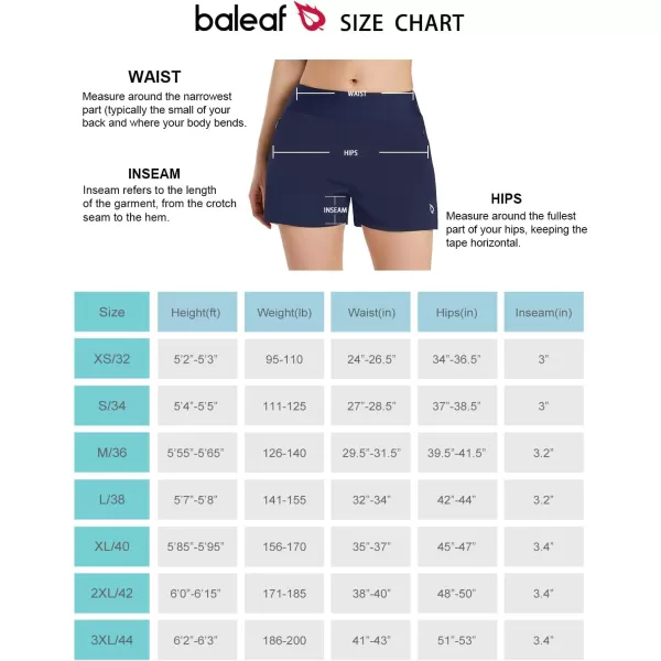 BALEAF Womens 3 Quick Dry Swim Board Shorts Knit Waistband Brief Liner Zipper PocketsNavy Blue